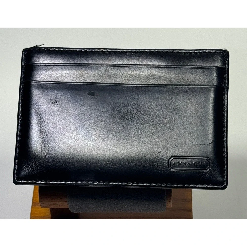 VTG Coach Water Buffalo Money Clip Card Case Wallet Black Leather Made in Spain